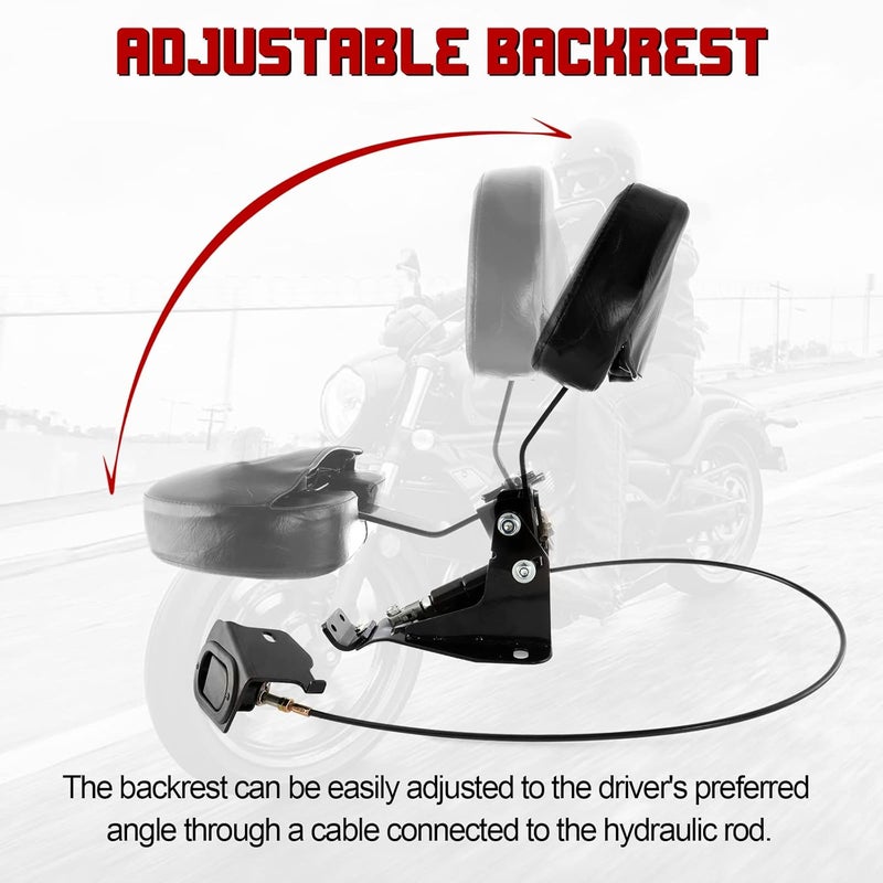 INNOGLOW Motorcycle Adjustable Driver Backrest Rider Backrest w/Skull Pattern Black Arm for Harley Touring Electra Glide Road Glide Road King Street Glide CVO 2009-2020 - Image 5